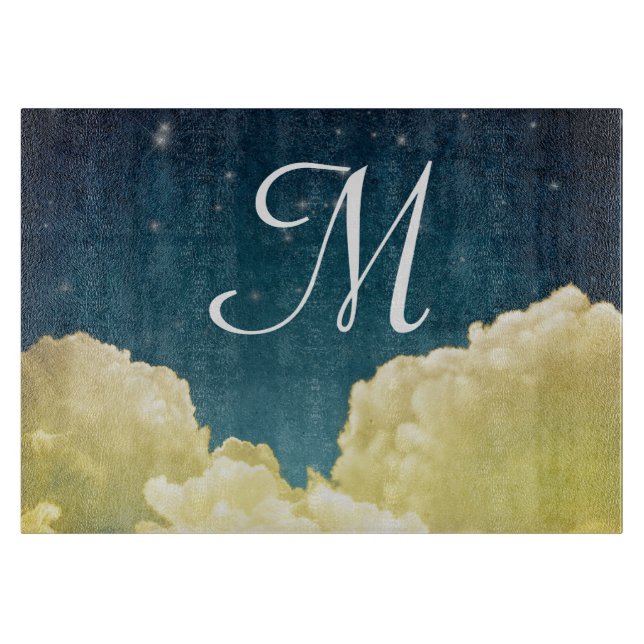 Celestial View Stars Monogram Glas Cutting Board Schneidebrett (Vorderseite)
