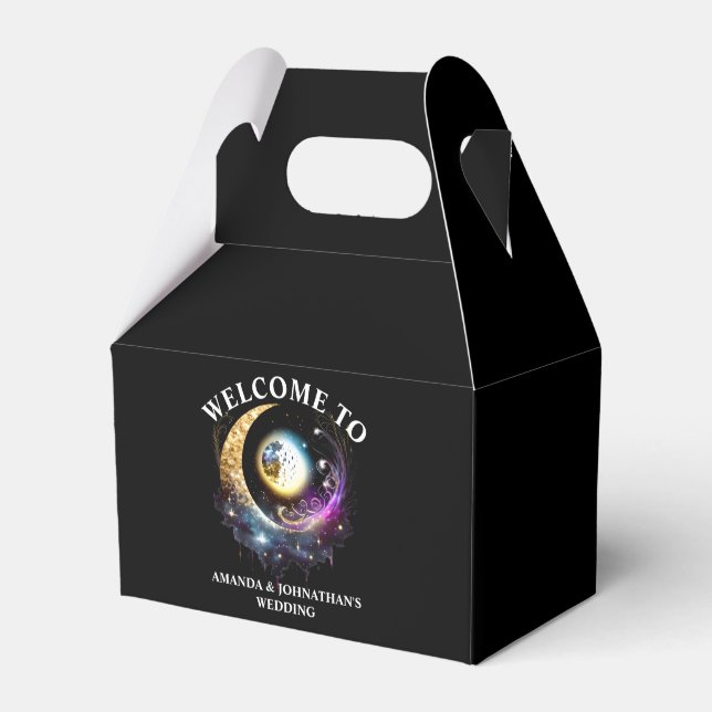 Celestial Vollmond 3D Sterne Nacht Sterne Magenta Geschenkschachtel (Vorderseite)