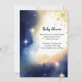 Celestial Watercolor Babydusche Einladung