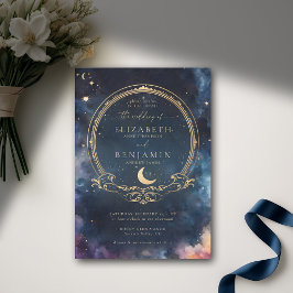 Celestial Waters Midnight Blue Elegante Wedding Einladung