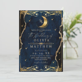 Celestial Wedding Blue and Gold Photo Wedding Einladung