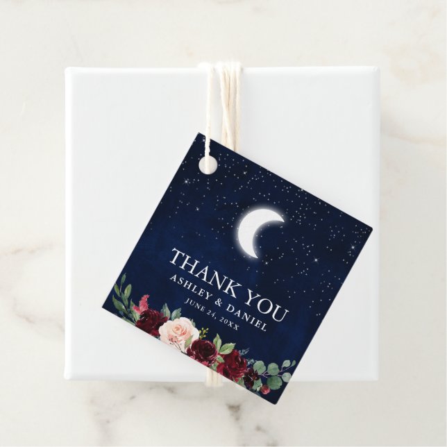 Celestial Wedding Blue Sky Moon Stars Floral Geschenkanhänger (Beispiel)