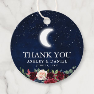 Celestial Wedding Blue Sky Moon Stars Floral Round Geschenkanhänger