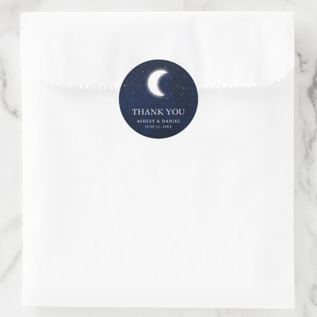 Celestial Wedding Blue Sky Moon Stars Vielen Dank Runder Aufkleber (Tasche)