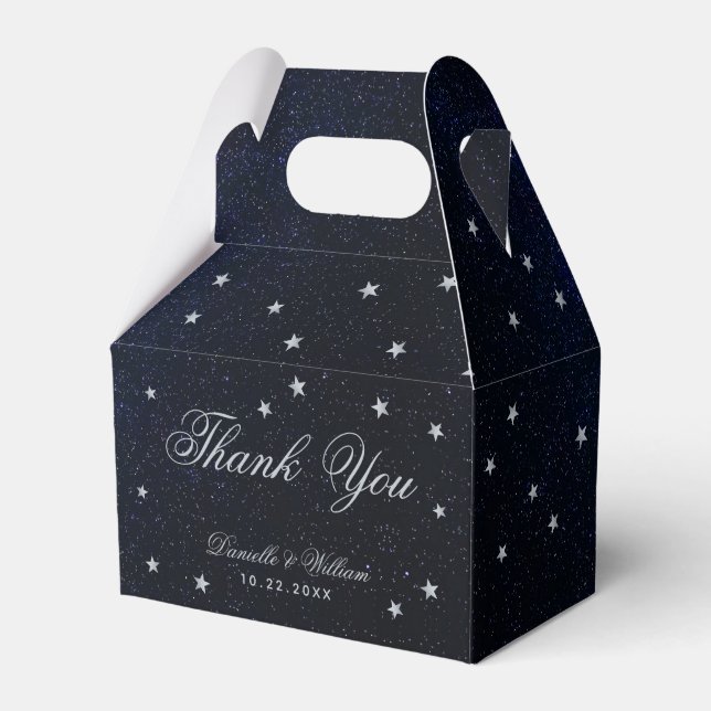 Celestial Wedding Blue Starry Night Calligraphy Geschenkschachtel (Vorderseite)