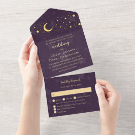 Celestial Wedding Deep Lila Moon and Stars All In One Einladung