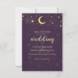 Celestial Wedding Deep Lila Stars Moon Save The Date