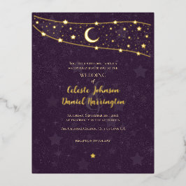 Celestial Wedding Extravagant Gold Deep Lila Folie Einladungspostkarte