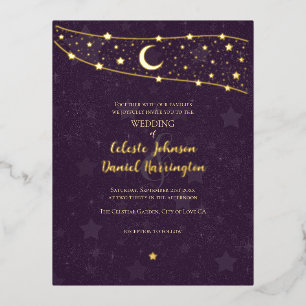 Celestial Wedding Extravagant Gold Deep Lila Folie Einladungspostkarte