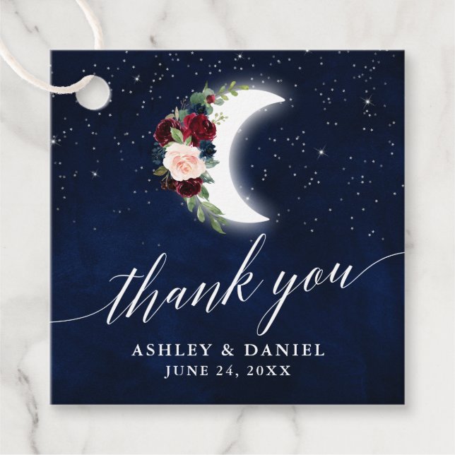 Celestial Wedding Floral Calligraphy Vielen Dank Geschenkanhänger (Vorderseite)