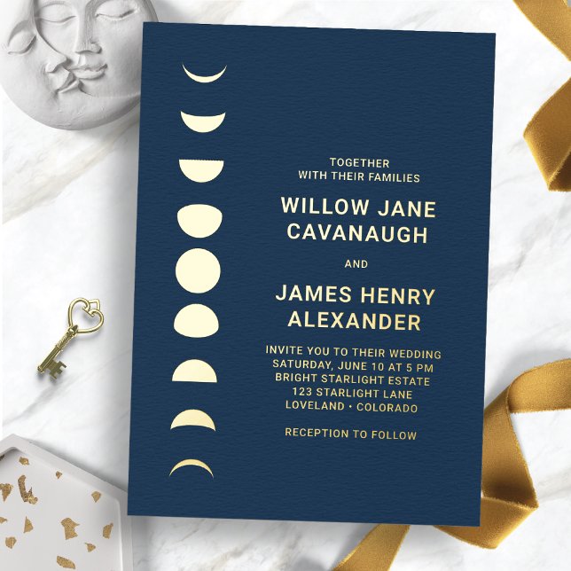 Celestial Wedding Folieneinladung (Navy Blue and Gold Celestial Wedding Foil Invitation
)
