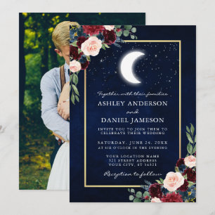 Celestial Wedding Gold Moon Stars Foto Einladung