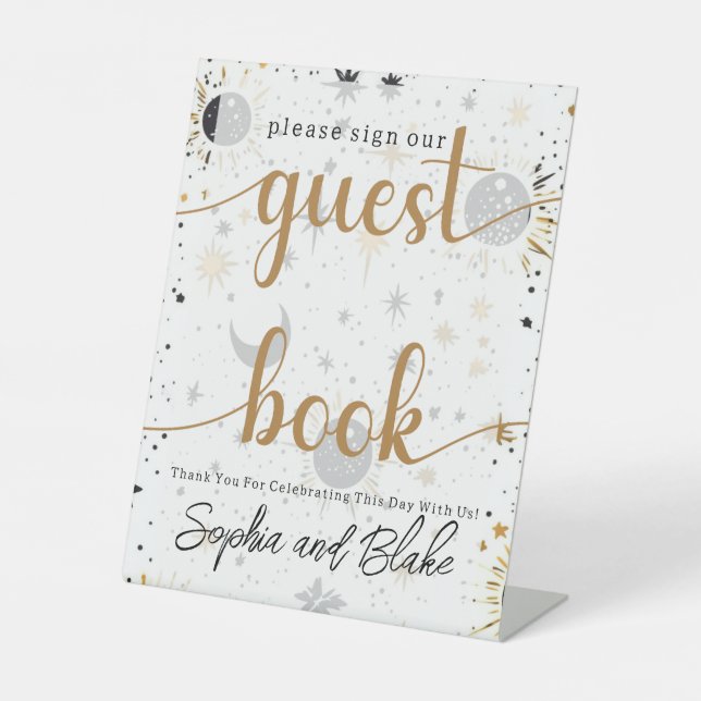 Celestial Wedding Guest Book Pedestal Sign Sockelschild (Vorderseite)