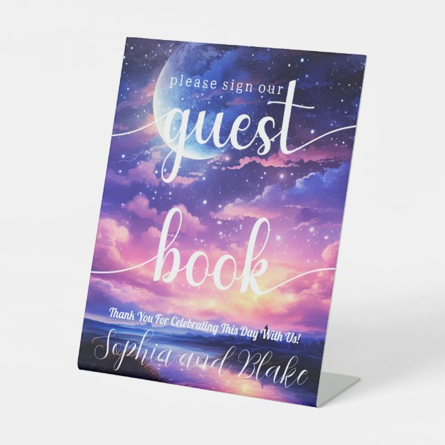 Celestial Wedding Guest Book Pedestal Sign Sockelschild (Vorderseite)
