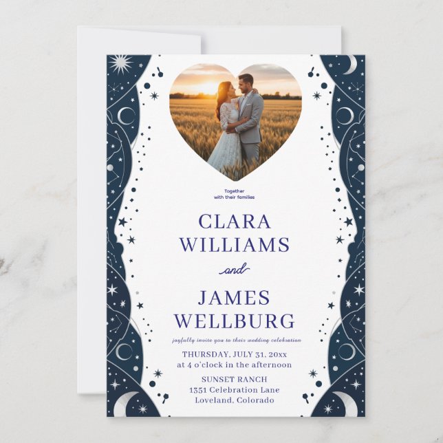 Celestial Wedding Ladite Template - Deep Blue & Si Einladung (Vorderseite)
