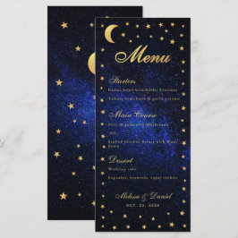 Celestial Wedding Menu - Elegante Blue Gold Stars Menükarte