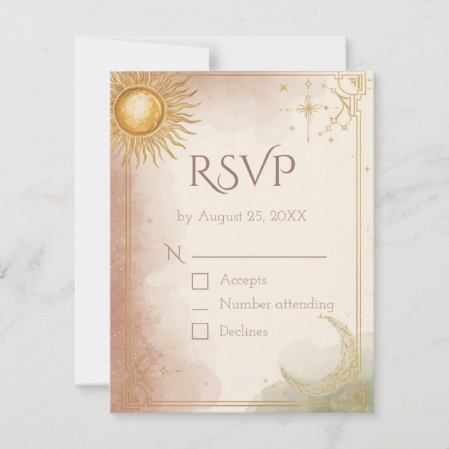 Celestial Wedding RSVP Card QR Code Rosa Sage Gold Karte (Vorderseite)