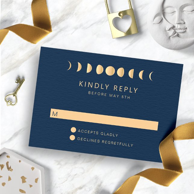 Celestial Wedding RSVP Karte (Navy Blue and Gold Celestial Wedding RSVP Card
)