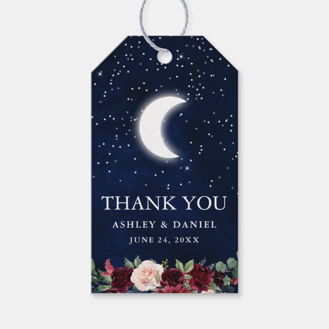 Celestial Wedding Sky Moon Stars Floral Vielen Dan Geschenkanhänger (Vorderseite)