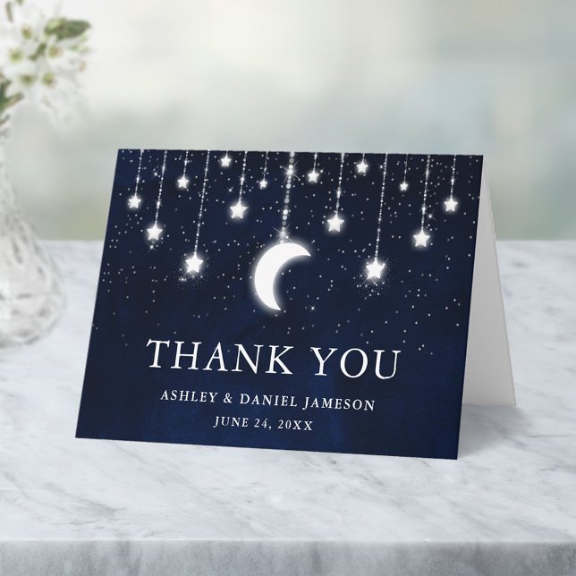 Celestial Wedding Sky Moon Stars Lights Hinweis Dankeskarte (Customize to add text to inside of card.
)