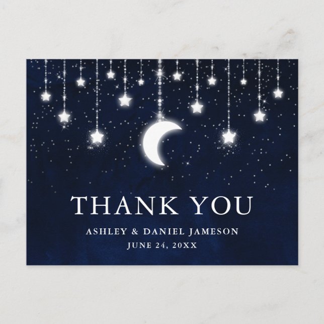 Celestial Wedding Sky Moon Stars Lights Vielen Dan Postkarte (Vorderseite)