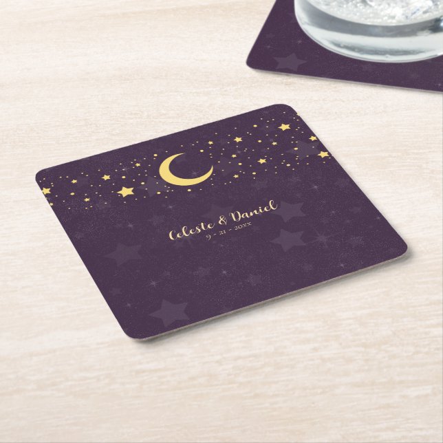 Celestial Wedding Starry Sky Rechteckiger Pappuntersetzer (angewinkelt)