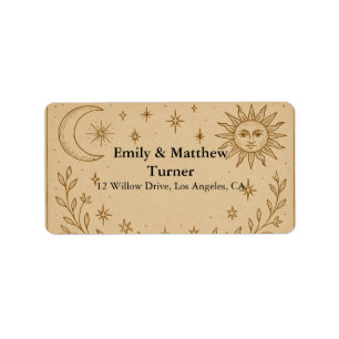 Celestial Wedding Sun and Moon Design Adressaufkleber