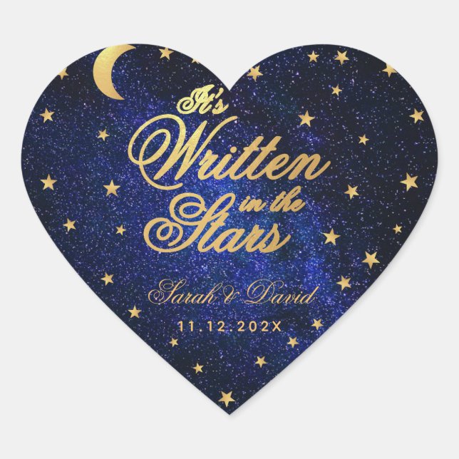 Celestial Wedding Writed in the Stars Gold Moon Herz-Aufkleber (Vorderseite)