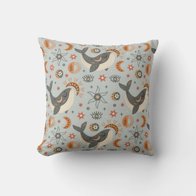 Celestial Whale Bohemisches Muster Kissen (Vorderseite)