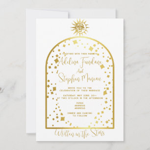 Celestial White and Gold Stars Moon & Sun Wedding Einladung