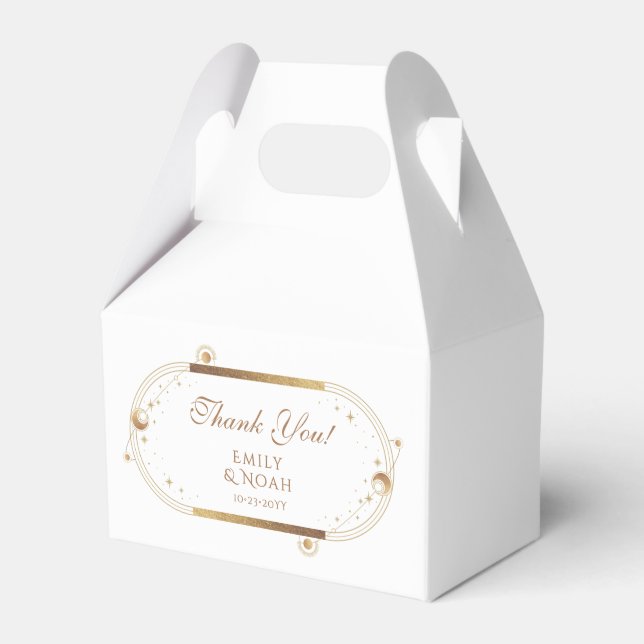 Celestial White Gold Sun Moon Stars Hochzeit Geschenkschachtel (Vorderseite)