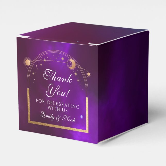 Celestial White Gold Sun Moon Stars Hochzeit Geschenkschachtel (Vorderseite)