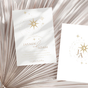 Celestial White Stars und Gold Wedding Folieneinladung