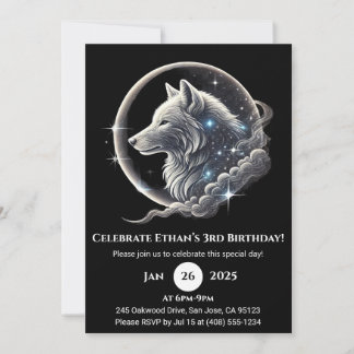 Celestial White Wolf Moon Birthday Invitation Einladung