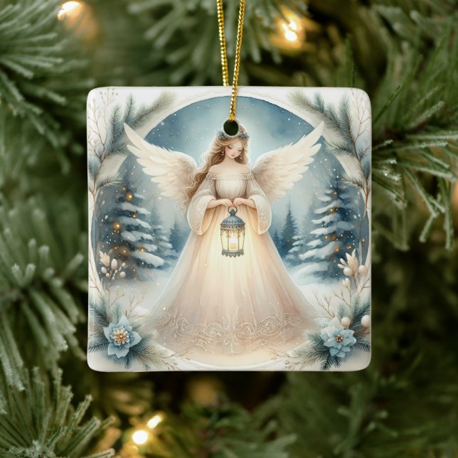 Celestial Winter Angel Lantern of Hope Keramikornament (Baum)