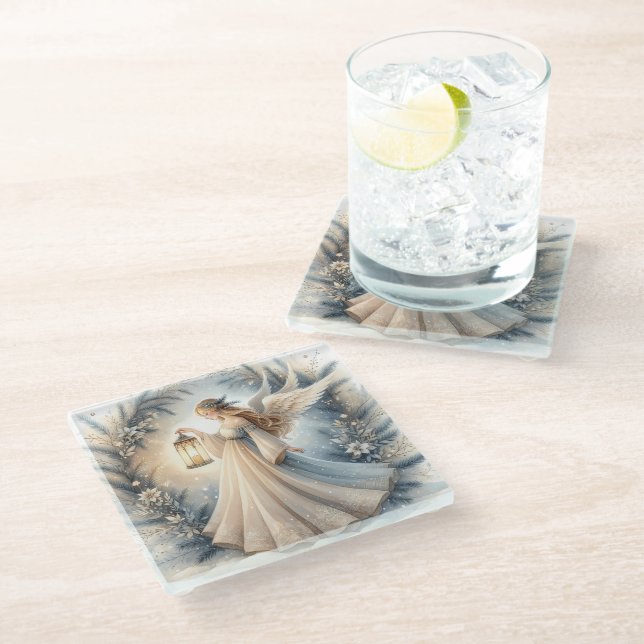 Celestial Winter Angel Lantern of Peace Glasuntersetzer (Schrägansicht)