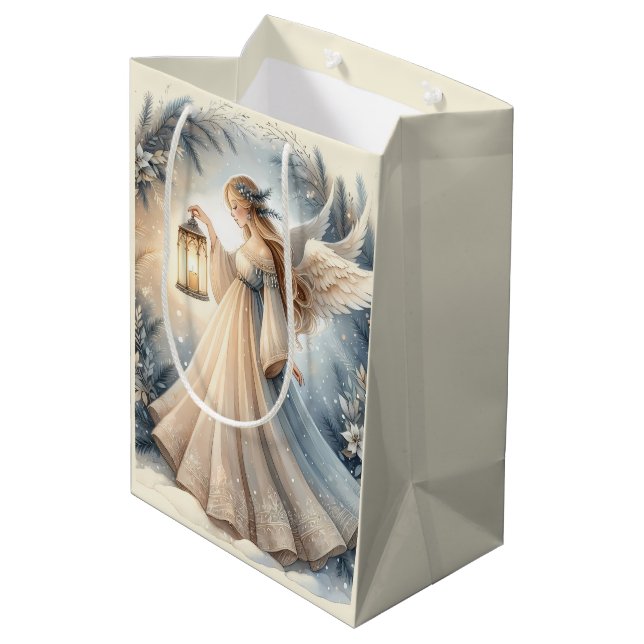 Celestial Winter Angel Lantern of Peace Mittlere Geschenktüte (Rückseite Schrägansicht)