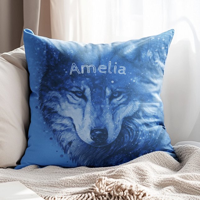 Celestial Wolf Cosmic Sky Stars Personalisiert Kissen (Celestial Wolf Cosmic Sky Stars Personalized Throw Pillow)