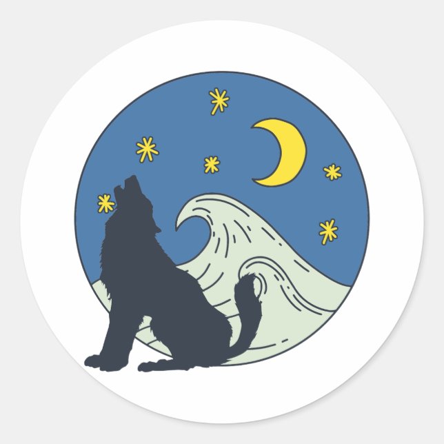 Celestial Wolf Mystical Art Runder Aufkleber (Vorderseite)