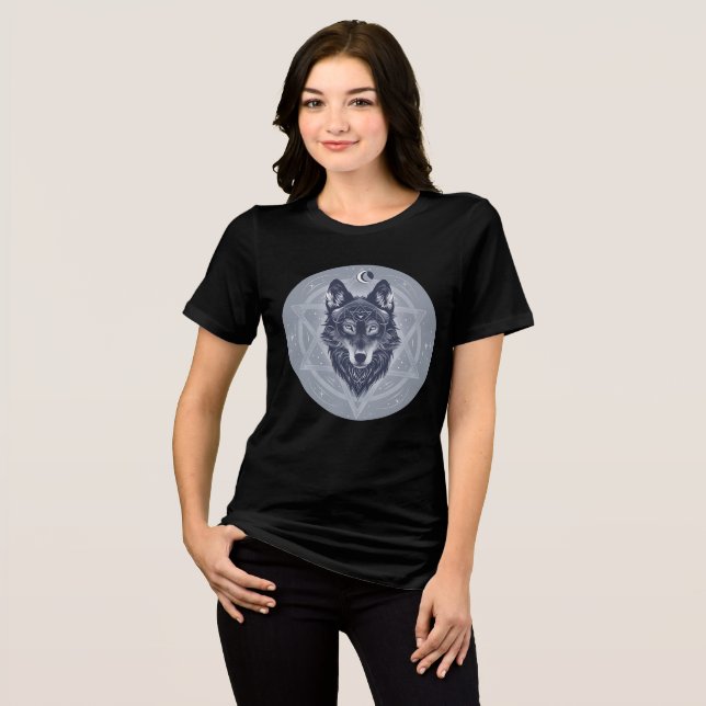 Celestial Wolf with Sacred Geometry Tri-Blend Shirt (Vorderseite voll)
