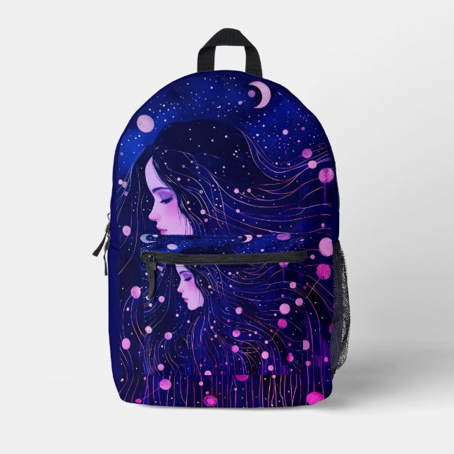 Celestial Woman Goddess Moon Stars Sky Bedruckter Rucksack (Vorderseite)