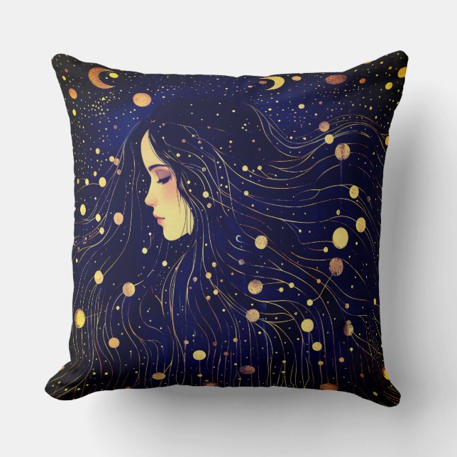 Celestial Woman Goddess Moon Stars Sky Kissen (Vorderseite)