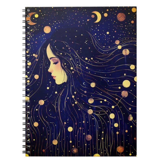 Celestial Woman Goddess Moon Stars Sky Notizblock (Vorderseite)