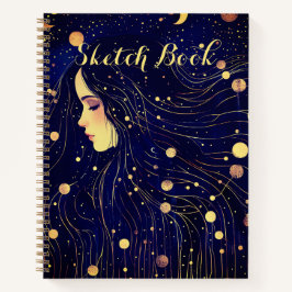 Celestial Woman Sky Goddess Moon Stars Sketch Notizbuch
