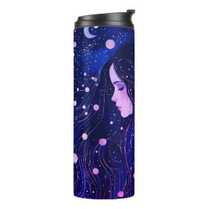Celestial Woman Sky Goddess Moon Stars Thermosbecher
