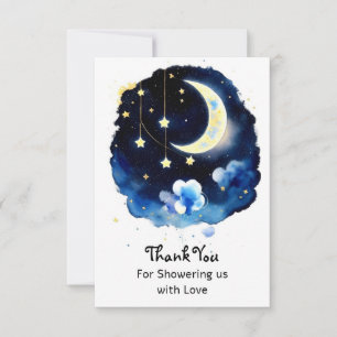 Celestial Wonders: Mond and Stars Boy Baby Shower Dankeskarte