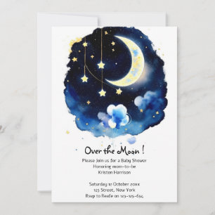 Celestial Wonders: Mond and Stars Boy Baby Shower Einladung