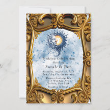 Celestial Yellow Blue Sun Moon Art Deco Hochzeit