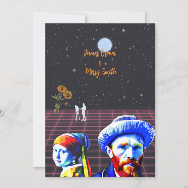 Celestiale Leinwand der Liebe Sonnenblumen Hochzei Einladung (Vorderseite)