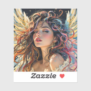 Celestiale Strahlung - Rainbow-Winged-Angel-Portra Aufkleber